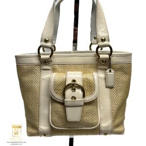Coach legacy woven straw handbag